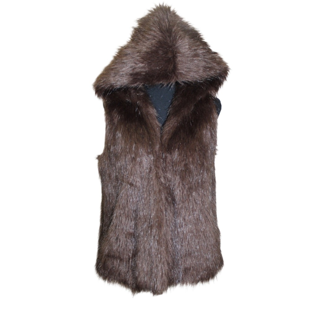 Kenar Hooded Faux Fur Vest Women Medium Brown